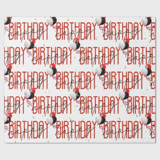 Papier Cadeau Joyeux Ballons d'anniversaire et Confetti d'or (Plat)