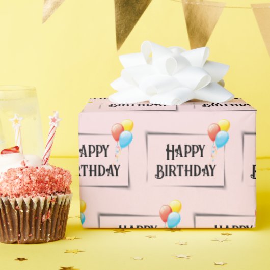 Papier Cadeau Joyeux Ballons D'Anniversaire Sur Rose (Fête d'anniversaire)