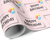 Papier Cadeau Joyeux Ballons D'Anniversaire Sur Rose (Coin rond)