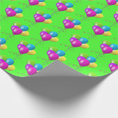 Papier Cadeau Joyeux Ballons d'anniversaire sur vert (Coin)