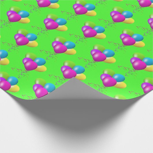 Papier Cadeau Joyeux Ballons d'anniversaire sur vert (Coin)