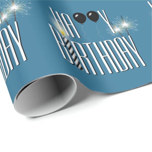 Papier Cadeau Joyeux Ballons noirs et Sparklers d'anniversaire (Coin rond)