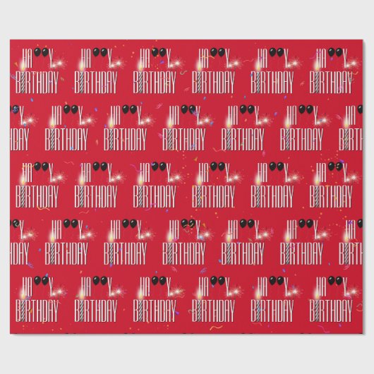 Papier Cadeau Joyeux Ballons noirs et Sparklers d'anniversaire (Plat)