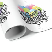 Papier Cadeau Joyeux Balloons Rétro Card Anniversaire (Coin rond)