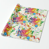 Papier Cadeau Joyeux Balons et Streamers d'anniversaire (Déroulé)