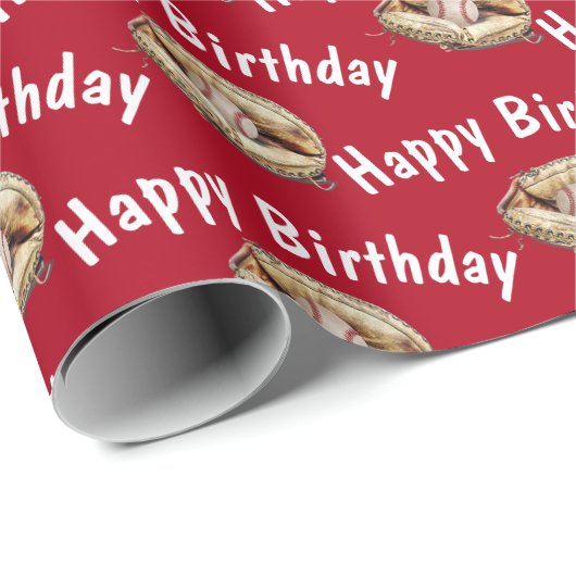 Papier Cadeau Joyeux baseball d'anniversaire en gant (Coin rond)