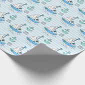 Papier Cadeau Joyeux bateau à voile bleu anniversaire (Coin)