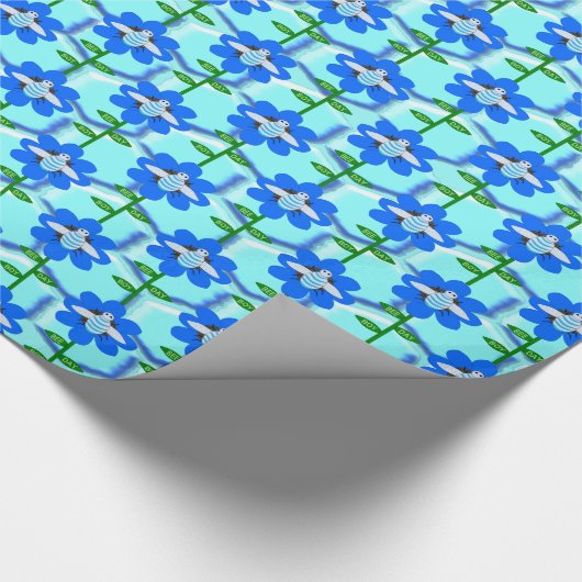 Papier Cadeau Joyeux Bee Day Boy Blue Birthday Bumblebee (Coin)