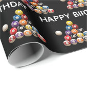 Papier Cadeau Joyeux Billard d'anniversaire sur noir (Coin rond)