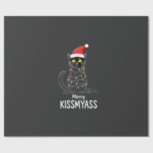 Papier Cadeau Joyeux Bisousdrôle Chat Lumières de Noël Premium