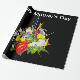 Papier Cadeau Joyeux Bouquet de fleurs de la Fête des Mères