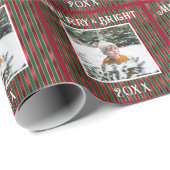 Papier Cadeau Joyeux & Bright Photo Rouge Vert Métallique (Coin rond)