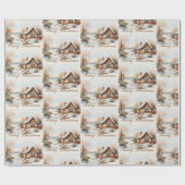 Papier Cadeau Joyeux Cabine de Noël dans un paysage enneigé (Plat)