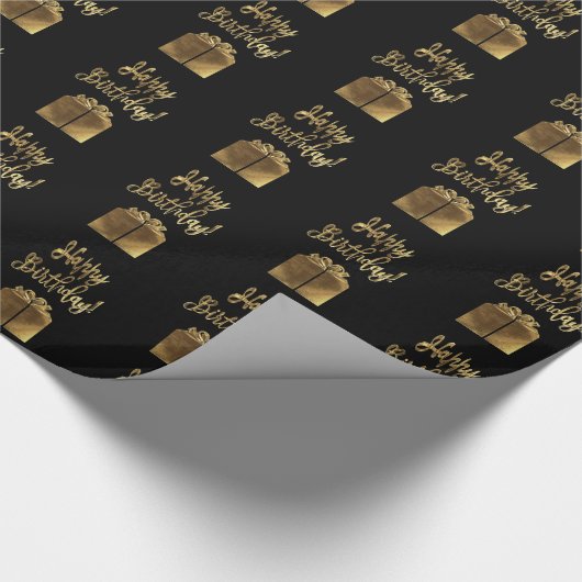 Papier Cadeau Joyeux cadeau d'anniversaire Motif Black Gold Typo (Coin)