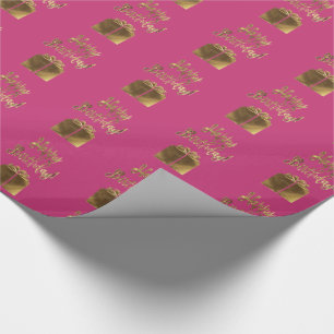 Papier Cadeau Joyeux cadeau d'anniversaire Motif Pink Gold Typog