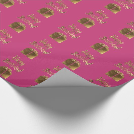 Papier Cadeau Joyeux cadeau d'anniversaire Motif Pink Gold Typog (Coin)
