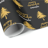 Papier Cadeau Joyeux cadeau de Noël en or noir personnalisé (Coin rond)