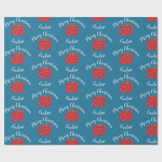 Papier Cadeau Joyeux cadeau de Noël mignon avec nom personnalisé (Plat)