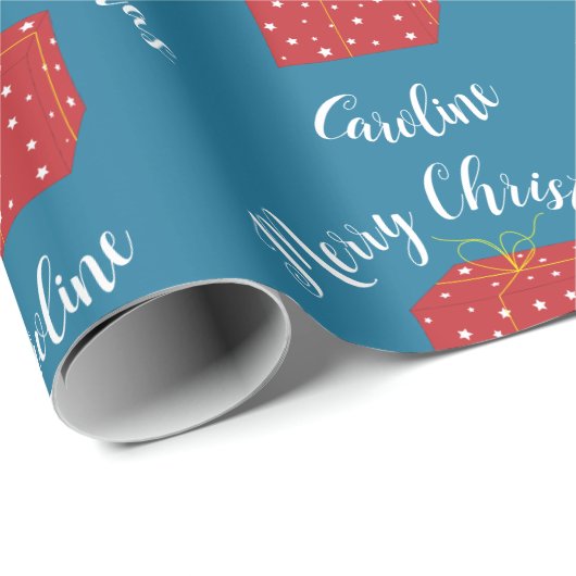 Papier Cadeau Joyeux cadeau de Noël mignon avec nom personnalisé (Coin rond)