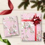 Papier Cadeau Joyeux Catmas Pink Christmas Chat<br><div class="desc">Papier d'emballage mignon pour chat avec un chat d'aquarelle en étoile de Noël motif sur rose avec pois.</div>