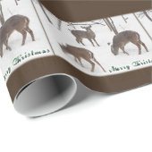 Papier Cadeau Joyeux Cerf blanc de Noël en neige (Coin rond)