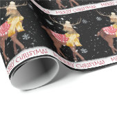 Papier Cadeau Joyeux cerf de Noël dans les flocons de neige (Coin rond)