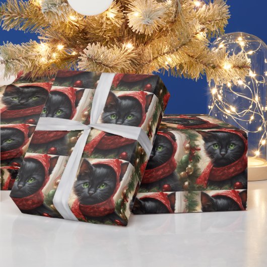 Papier Cadeau Joyeux chat noir Noël (Vacances)