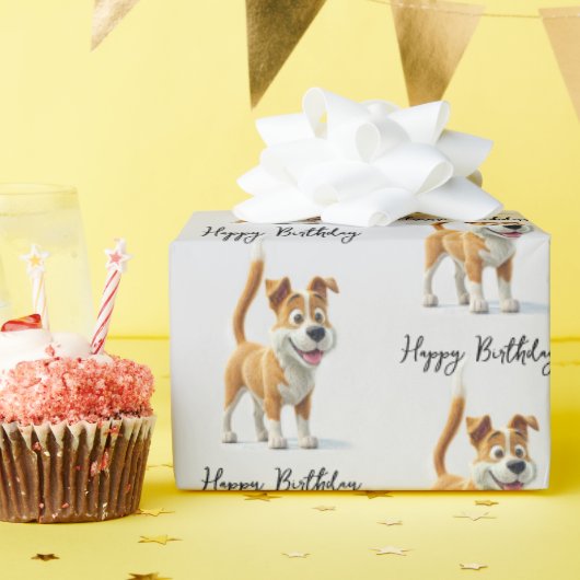 Papier Cadeau Joyeux chien Animé d'anniversaire (Fête d'anniversaire)