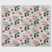 Papier Cadeau Joyeux chien de Noël ajouter nom os & pawprints en (Plat)