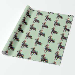 Papier Cadeau Joyeux chien Doberman de Noël à Père Noël Casquett