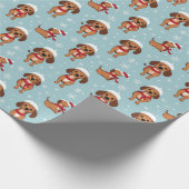 Papier Cadeau Joyeux chien jouant et flocons de neige Noël (Coin)