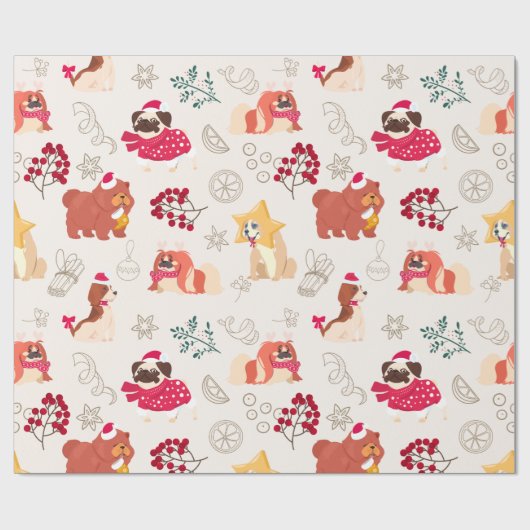 Papier Cadeau Joyeux Chiens de Noël (Plat)