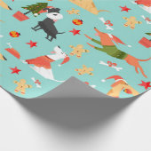 Papier Cadeau Joyeux Chiens Motif de Noël (Coin)