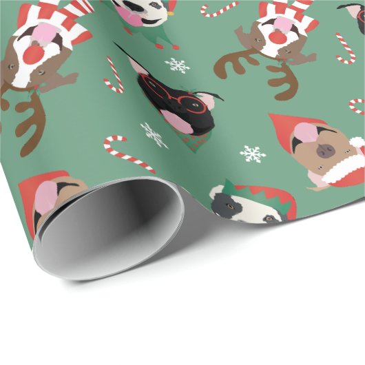 Papier Cadeau Joyeux Chiens taureaux de marque de Noël (Coin rond)