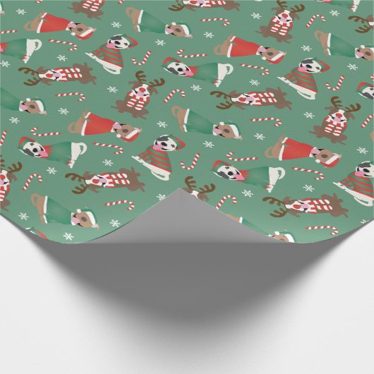 Papier Cadeau Joyeux Chiens taureaux de marque de Noël (Coin)