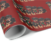 Papier Cadeau Joyeux Chrismutts Rottweiler Chiots portant des éc (Coin rond)