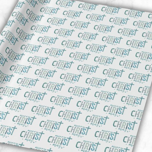 Papier Cadeau Joyeux Christ mas Christian Religieux Boho Bleu