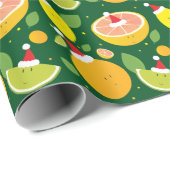 Papier Cadeau Joyeux Citrus Santa Hat Motif Lemon Orange Lime (Coin rond)