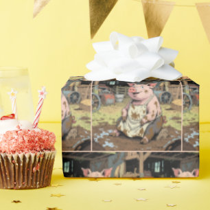 Papier Cadeau Joyeux cochon de dessin dans une ferme