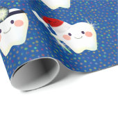 Papier Cadeau Joyeux Dents et Noël bleu neige (Coin rond)