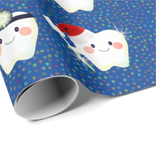 Papier Cadeau Joyeux Dents et Noël bleu neige (Coin rond)