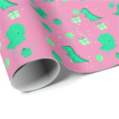 Papier Cadeau Joyeux Dinomight Anniversaire vert rose (Coin rond)