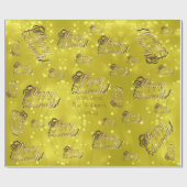 Papier Cadeau Joyeux Diwali Elégant Faux Gold Foil Script Jaune (Plat)
