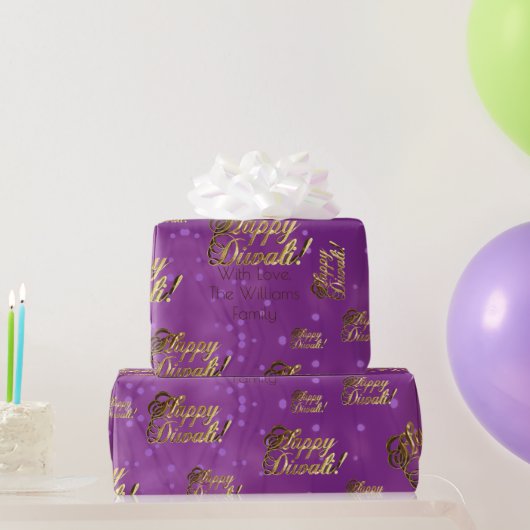 Papier Cadeau Joyeux Diwali Elegant Faux Gold Foil Script violet (Cadeaux de fête)