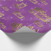 Papier Cadeau Joyeux Diwali Elegant Faux Gold Foil Script violet (Coin)