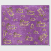 Papier Cadeau Joyeux Diwali Elegant Faux Gold Foil Script violet (Plat)