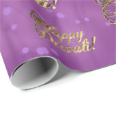 Papier Cadeau Joyeux Diwali Elegant Faux Gold Foil Script violet (Coin rond)