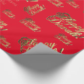 Papier Cadeau Joyeux Diwali Élégant Faux Typographie Or Rouge (Coin)