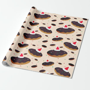 Papier Cadeau Joyeux Donut Santa Hats Motif Chocolat Frosting