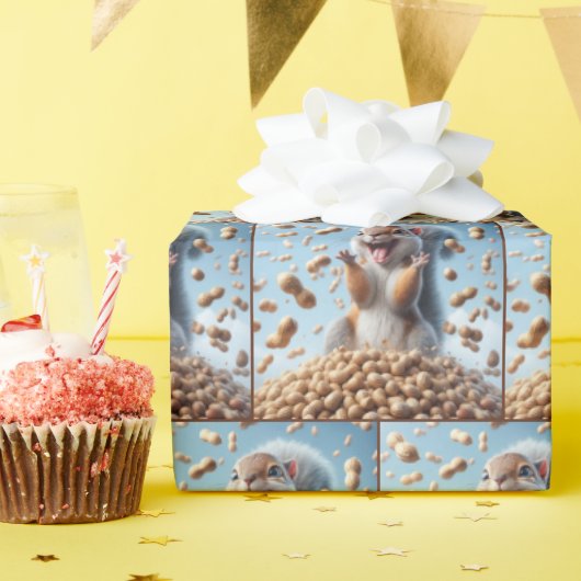 Papier Cadeau Joyeux écureuil dans un seau d'arachide (Fête d'anniversaire)